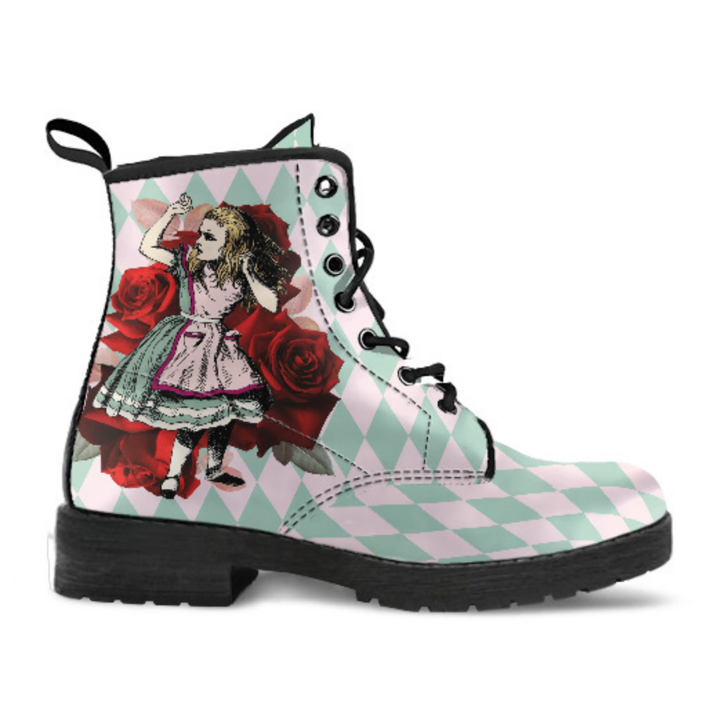 Alice in Wonderland Boots - Alice in Wonderland Gifts #102 Mint Series, Red Roses | Birthday Gift Idea, Black Custom