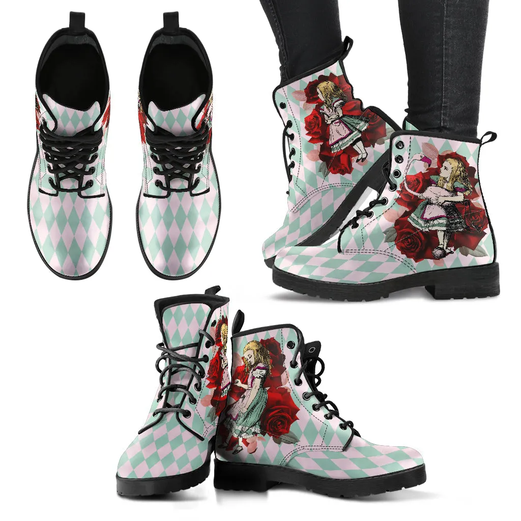 Alice in Wonderland Boots - Alice in Wonderland Gifts #102 Mint Series, Red Roses | Birthday Gift Idea, Black Custom