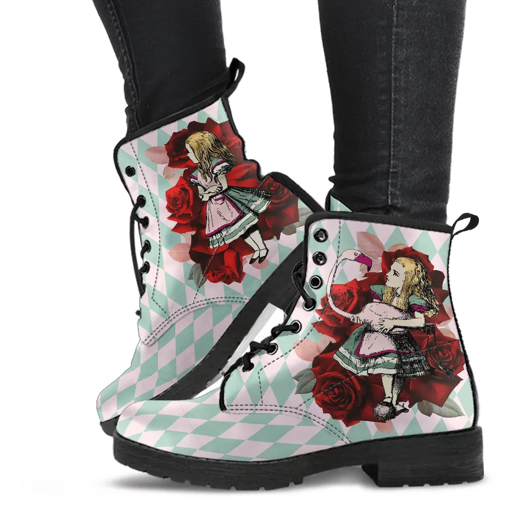 Alice in Wonderland Boots - Alice in Wonderland Gifts #102 Mint Series, Red Roses | Birthday Gift Idea, Black Custom
