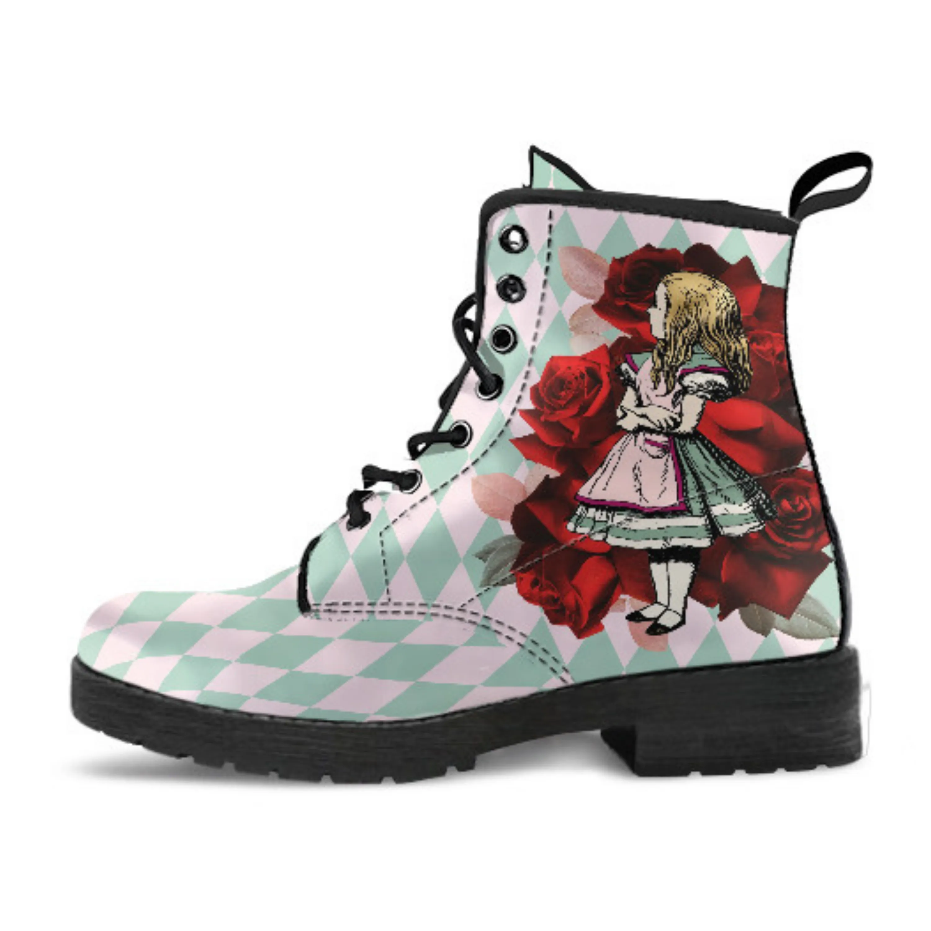 Alice in Wonderland Boots - Alice in Wonderland Gifts #102 Mint Series, Red Roses | Birthday Gift Idea, Black Custom