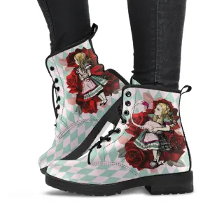 Alice in Wonderland Boots - Alice in Wonderland Gifts #102 Mint Series, Red Roses | Birthday Gift Idea, Black Custom