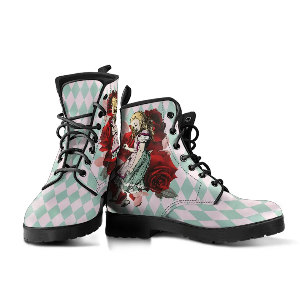 Alice in Wonderland Boots - Alice in Wonderland Gifts #102 Mint Series, Red Roses | Birthday Gift Idea, Black Custom