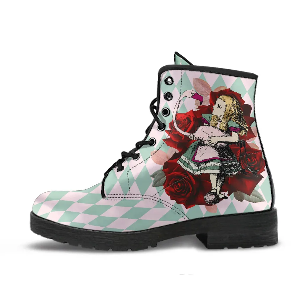 Alice in Wonderland Boots - Alice in Wonderland Gifts #102 Mint Series, Red Roses | Birthday Gift Idea, Black Custom