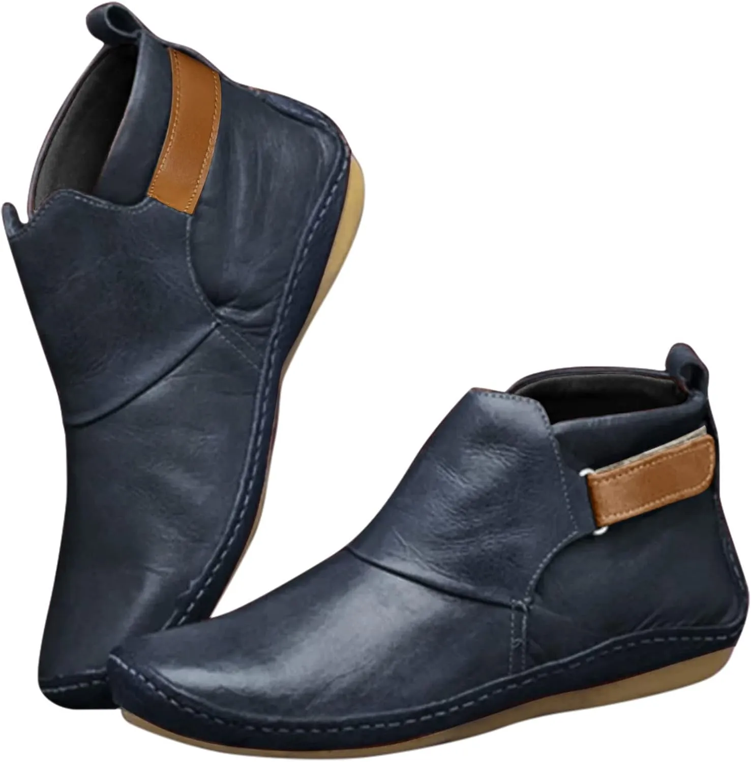 AMDBEL Boots For Women Ankle Booties, Arch Support Womens Low Heel Lace Up Zipper Booties Casual Slip On Leather Short Bootie