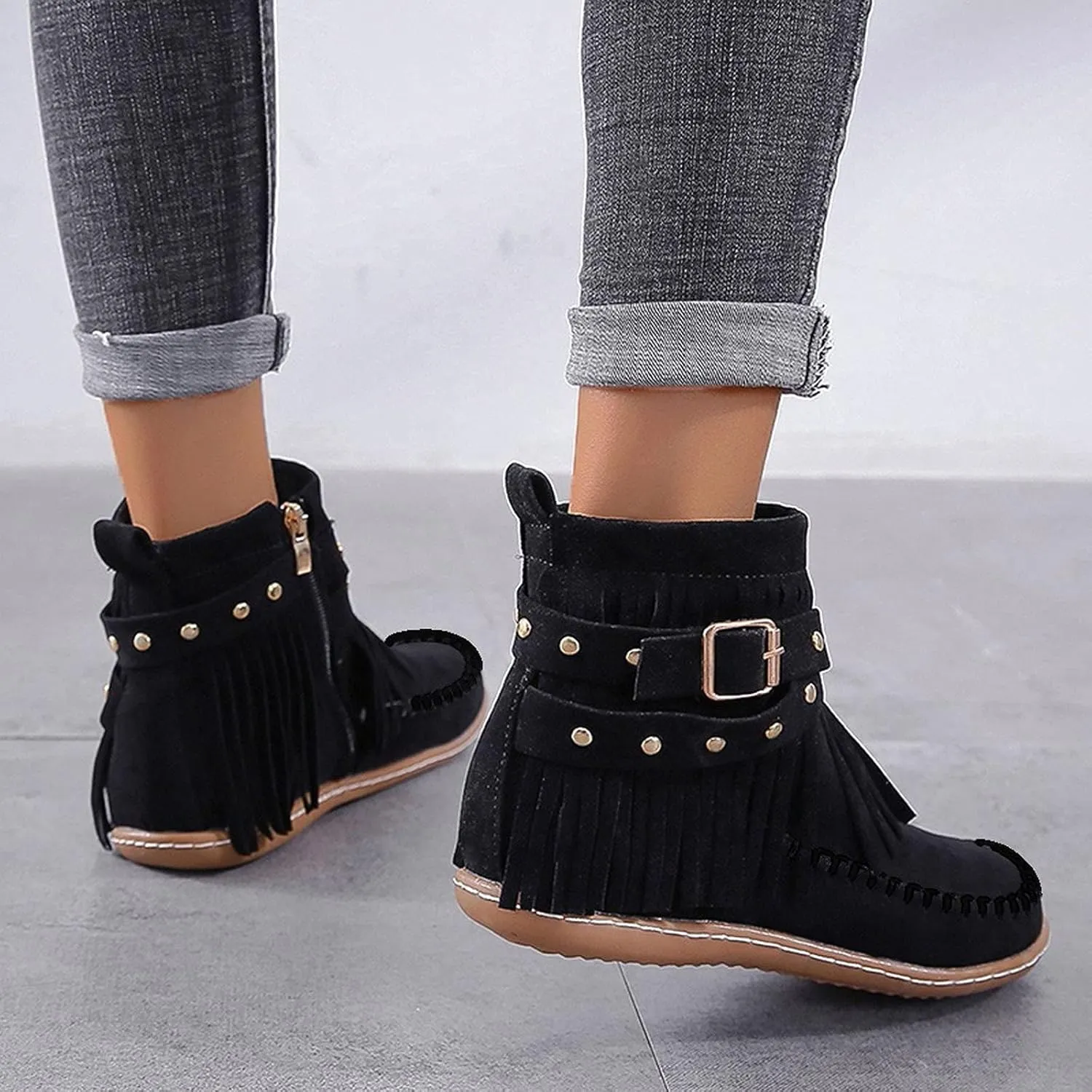 AMDBEL Fall Boots for Women 2023, Ankel Boots for Women Wedge Ankle Boots Braided Strap Western Heeled Booties Dress Shoes