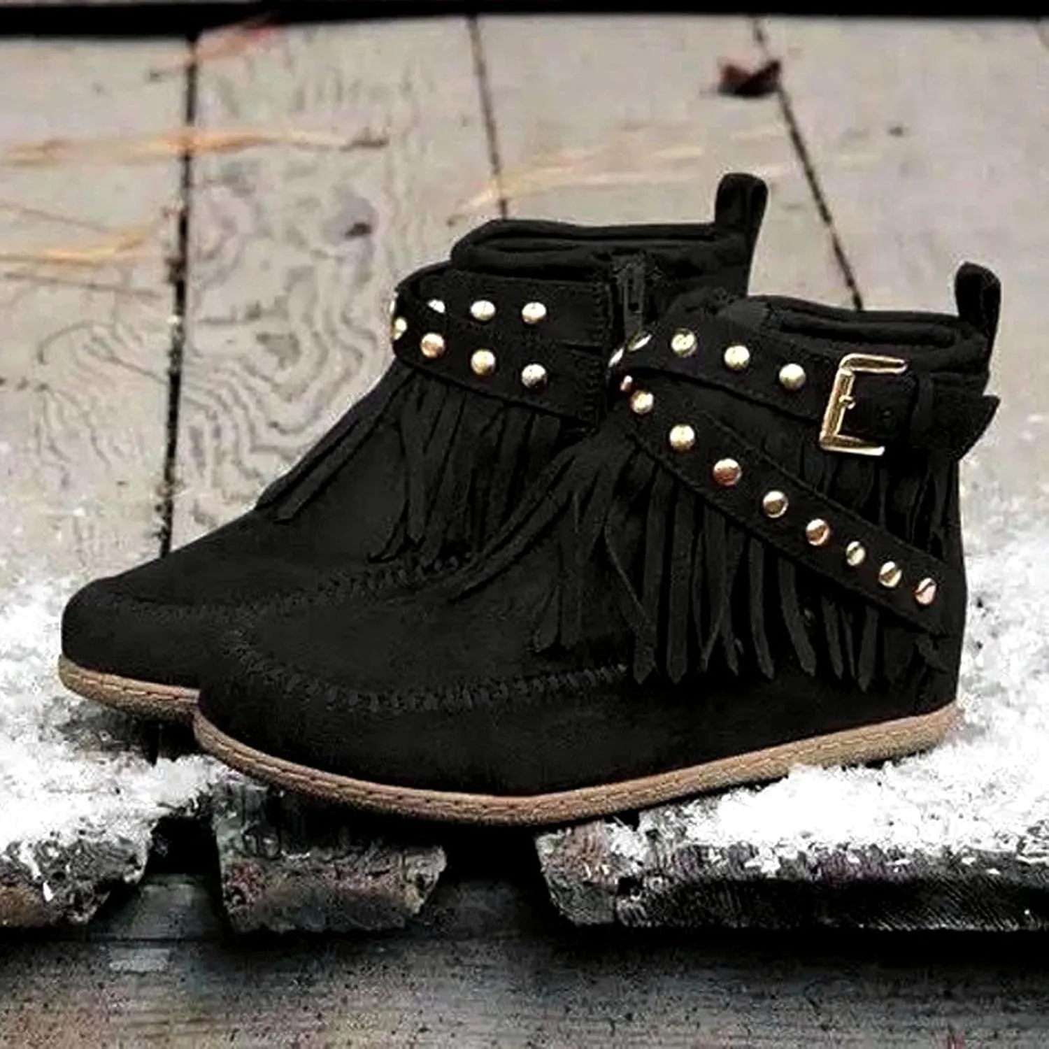 AMDBEL Fall Boots for Women 2023, Ankel Boots for Women Wedge Ankle Boots Braided Strap Western Heeled Booties Dress Shoes