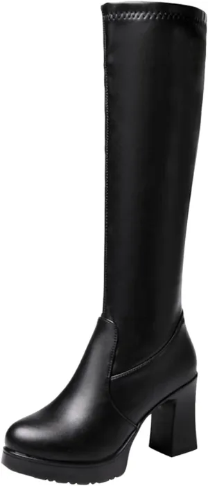 AMDBEL Thigh High Boots for Women 2024, Women's Over The Knee Patform Thigh High Boots Long Stretch Soft Chunky Lug Sole Fall Boots Wedge Boots Chunky High Heel Knitted Fashion Winter Tall Booties