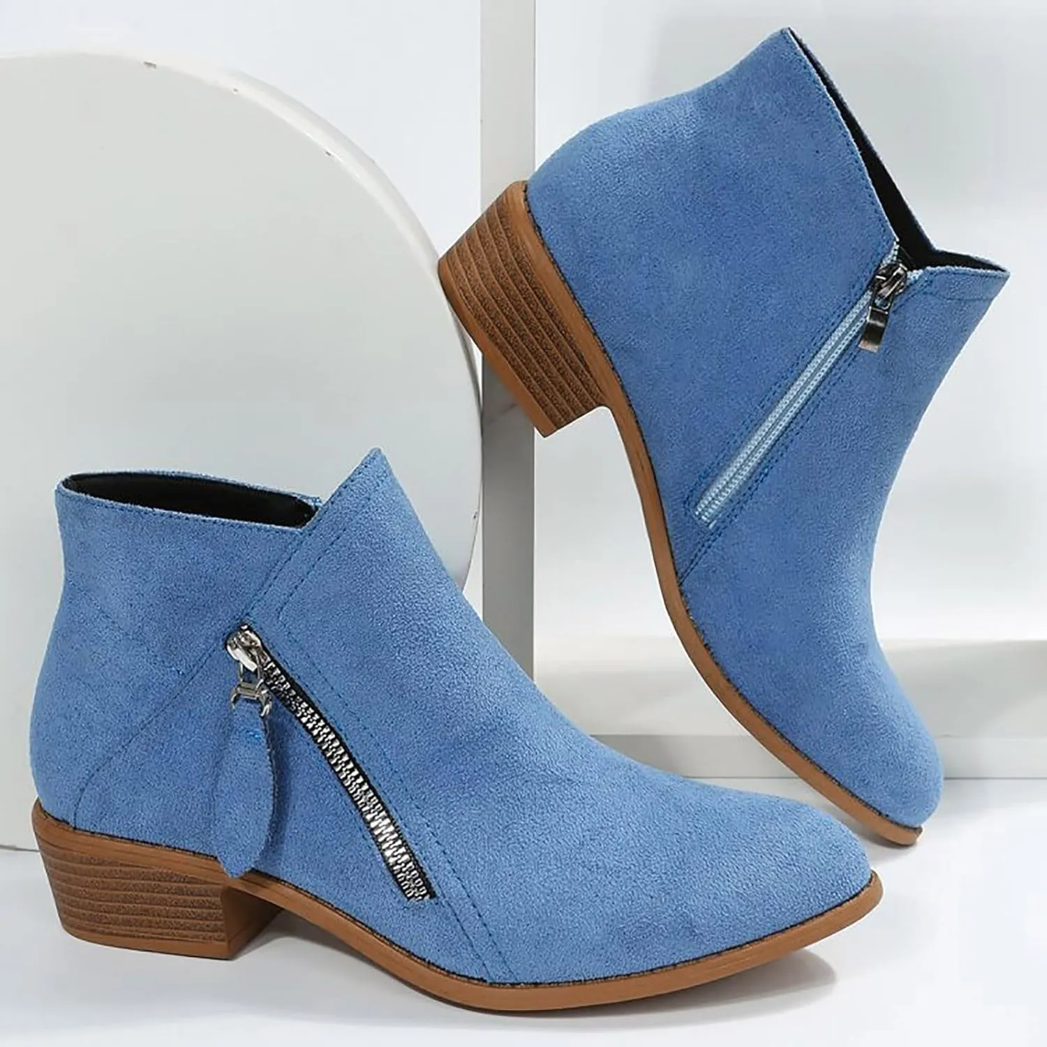 Ankle Boots for Women Mid Calf Boots Fashion Comfortable Soft Sole Ankle Boots Outdoor Casual Suede Zipper Short Boot