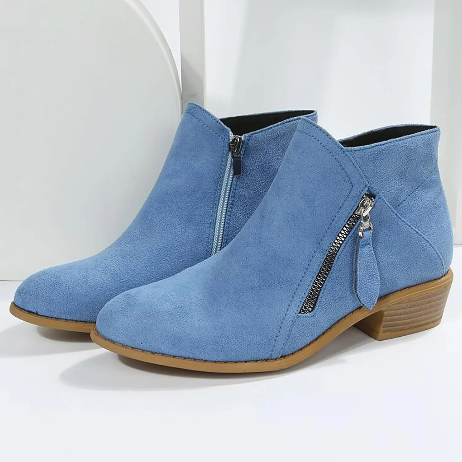 Ankle Boots for Women Mid Calf Boots Fashion Comfortable Soft Sole Ankle Boots Outdoor Casual Suede Zipper Short Boot