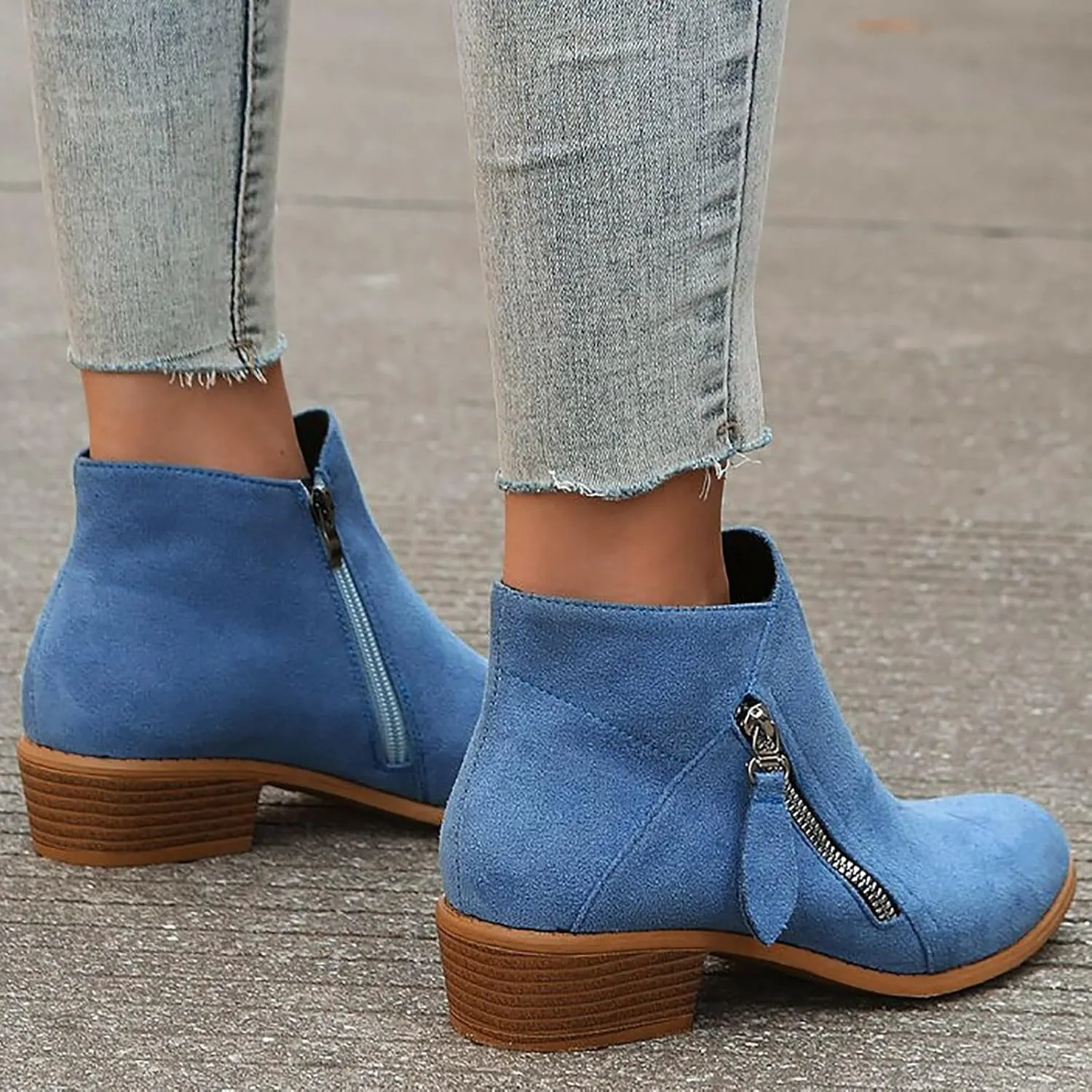 Ankle Boots for Women Mid Calf Boots Fashion Comfortable Soft Sole Ankle Boots Outdoor Casual Suede Zipper Short Boot