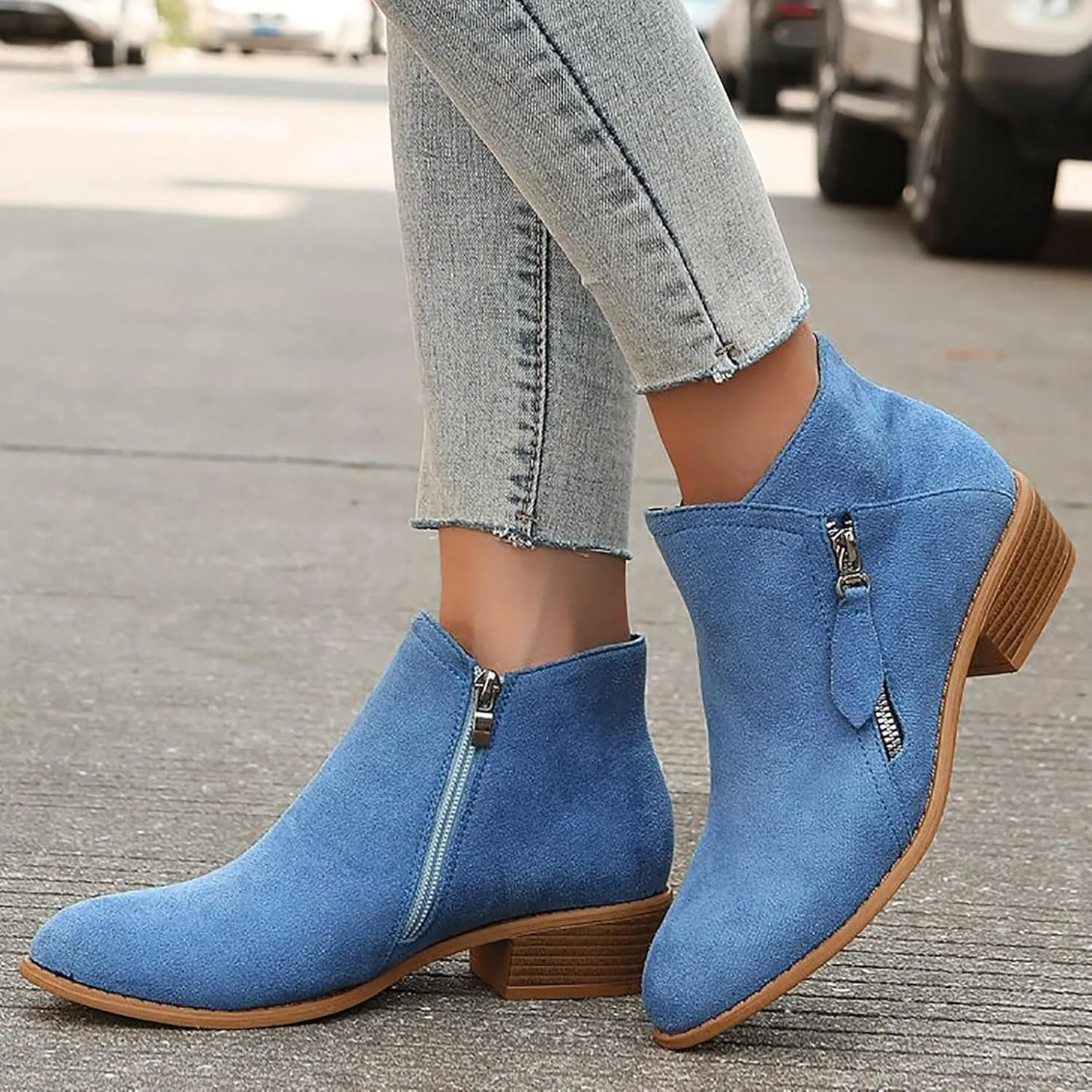 Ankle Boots for Women Mid Calf Boots Fashion Comfortable Soft Sole Ankle Boots Outdoor Casual Suede Zipper Short Boot
