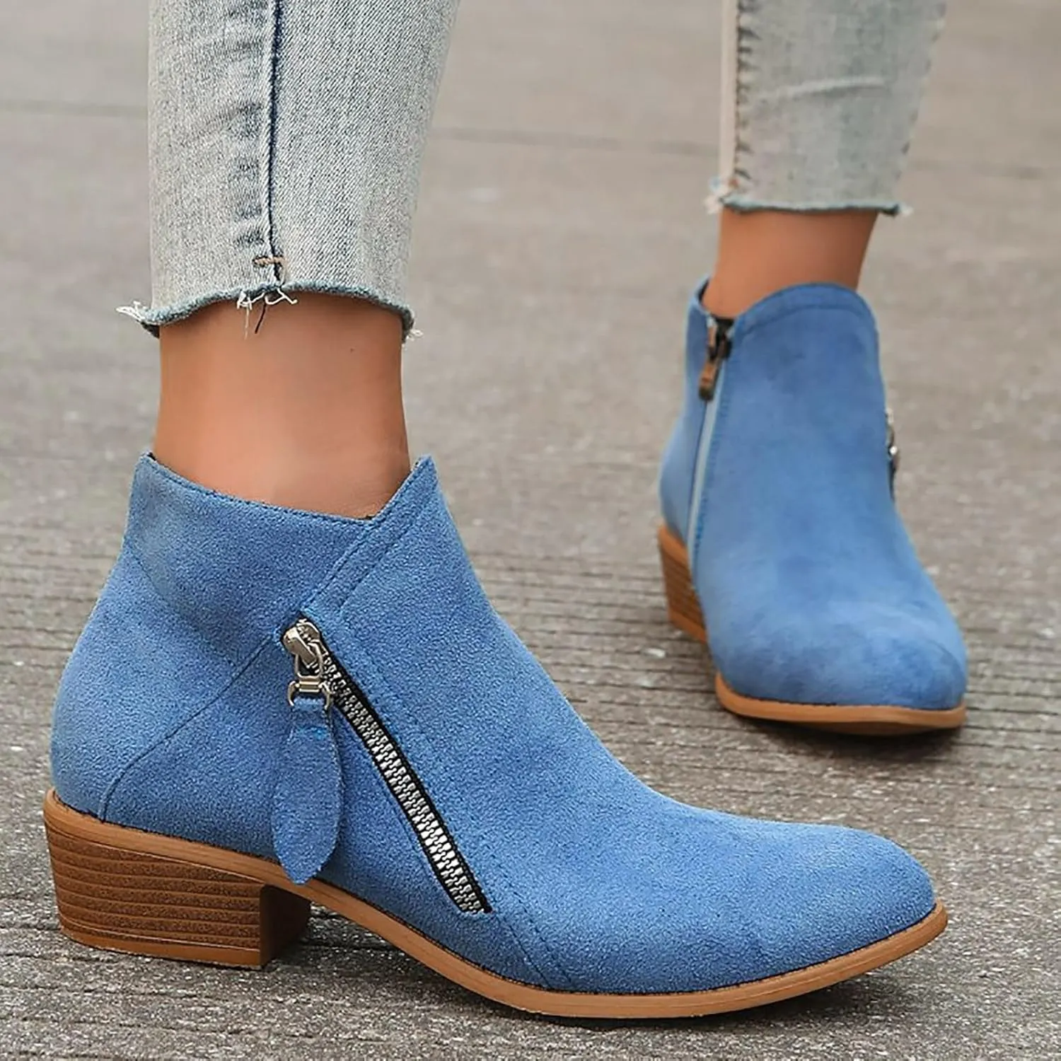 Ankle Boots for Women Mid Calf Boots Fashion Comfortable Soft Sole Ankle Boots Outdoor Casual Suede Zipper Short Boot