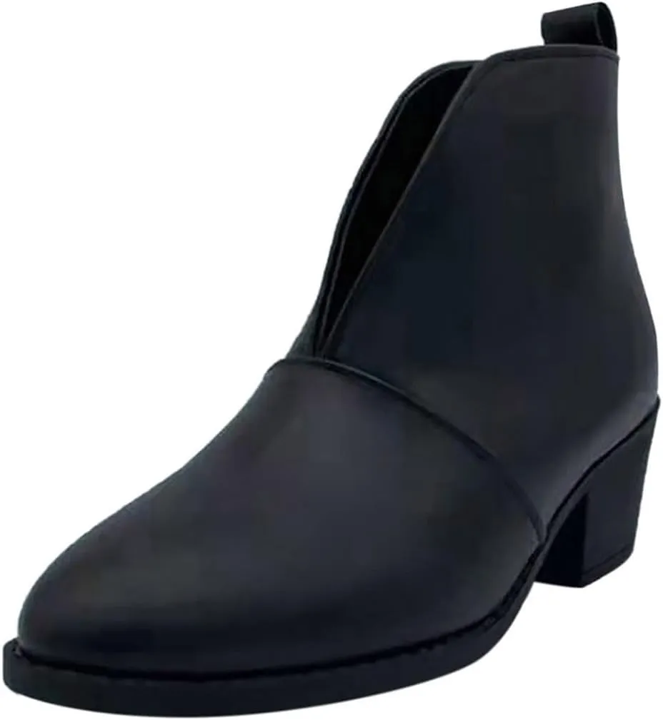 Ankle Boots for Women Wedge Arch Support Slip On Chunky Stacked Block Heel Ankle Booties Solid Suede Cut V Pull On Fashion Boots for Women Dressy Winter Fall Party
