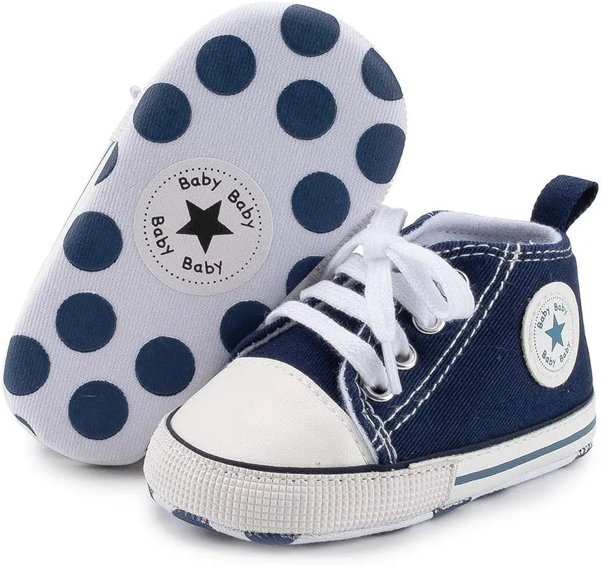 Baby Boys Girls Canvas Sneaker Soft Anti-Slip Sole Newborn Infant First Walkers Canvas Denim Shoes
