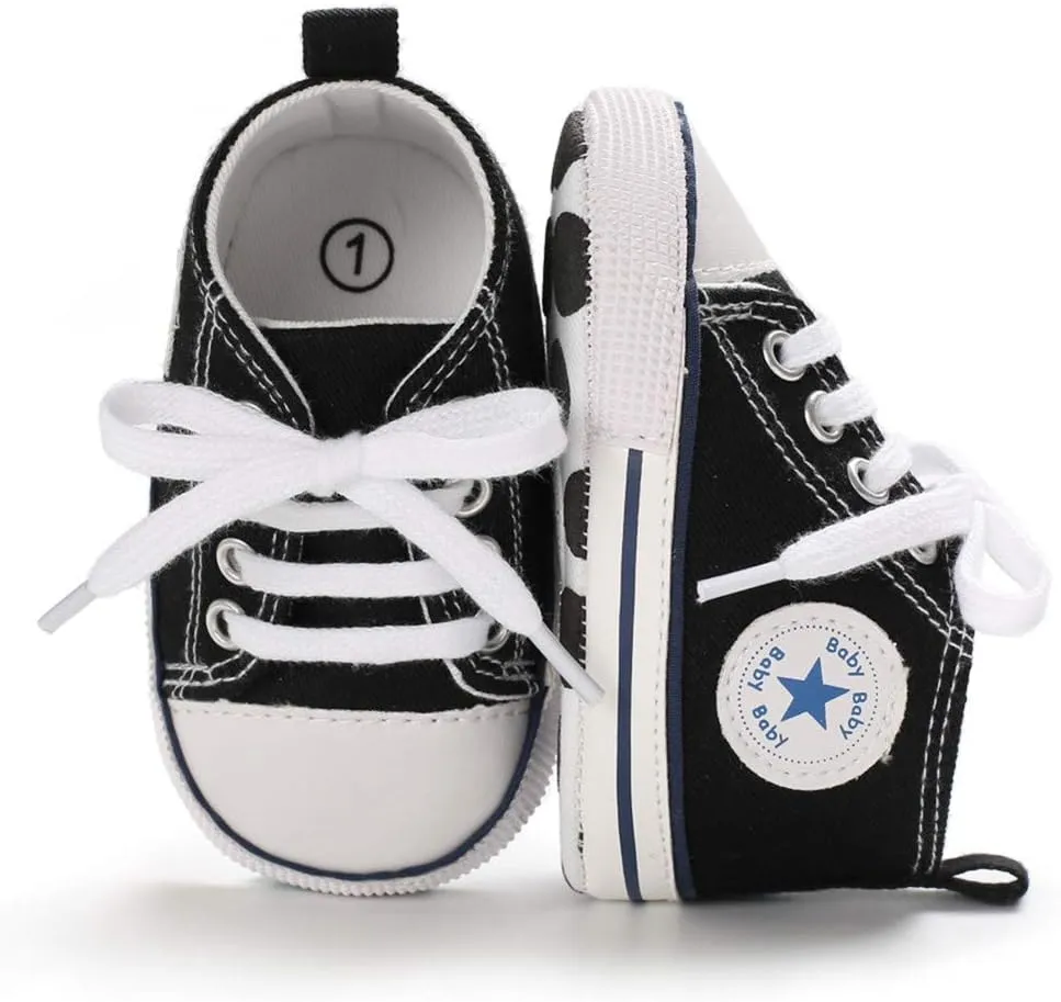 Baby Boys Girls Canvas Sneaker Soft Anti-Slip Sole Newborn Infant First Walkers Canvas Denim Shoes