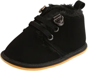 Baby Boys Girls Flat Bottom Plush Ankle Boots Fleece Anti-Slip Rubber Sole Sneakers Toddler Little Girls Tennis Shoes