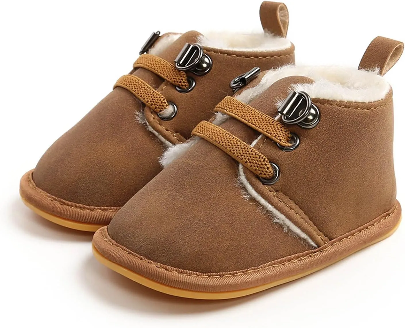Baby Boys Girls Flat Bottom Plush Ankle Boots Fleece Anti-Slip Rubber Sole Sneakers Toddler Newborn High-top Shoes