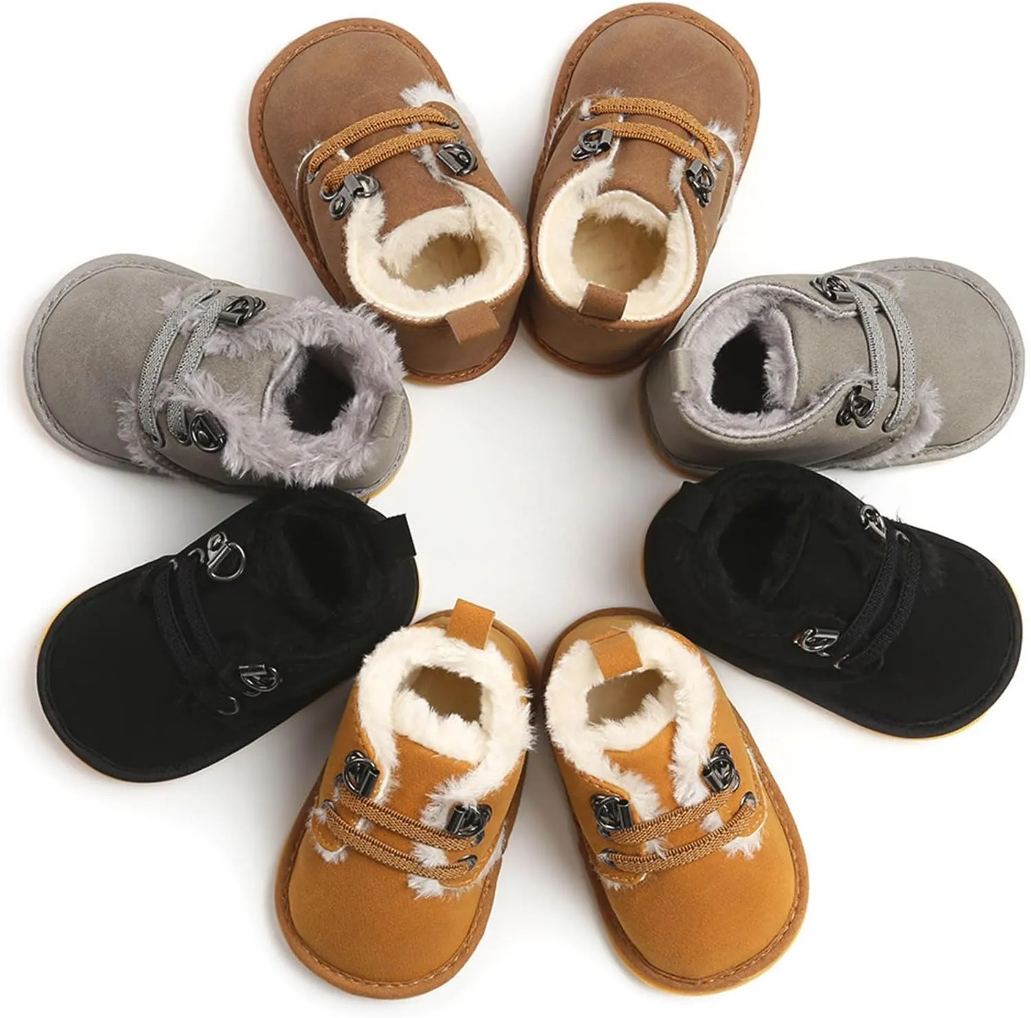 Baby Boys Girls Flat Bottom Plush Ankle Boots Fleece Anti-Slip Rubber Sole Sneakers Toddler Newborn High-top Shoes