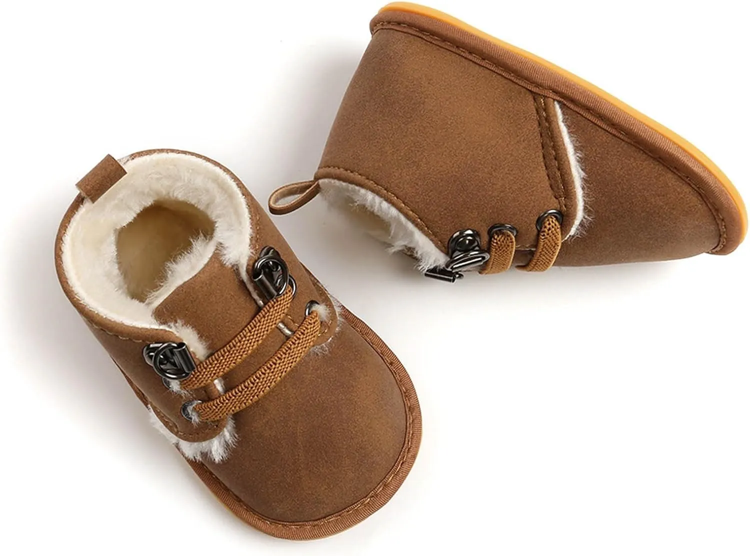 Baby Boys Girls Flat Bottom Plush Ankle Boots Fleece Anti-Slip Rubber Sole Sneakers Toddler Newborn High-top Shoes