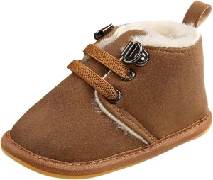Baby Boys Girls Flat Bottom Plush Ankle Boots Fleece Anti-Slip Rubber Sole Sneakers Toddler Newborn High-top Shoes