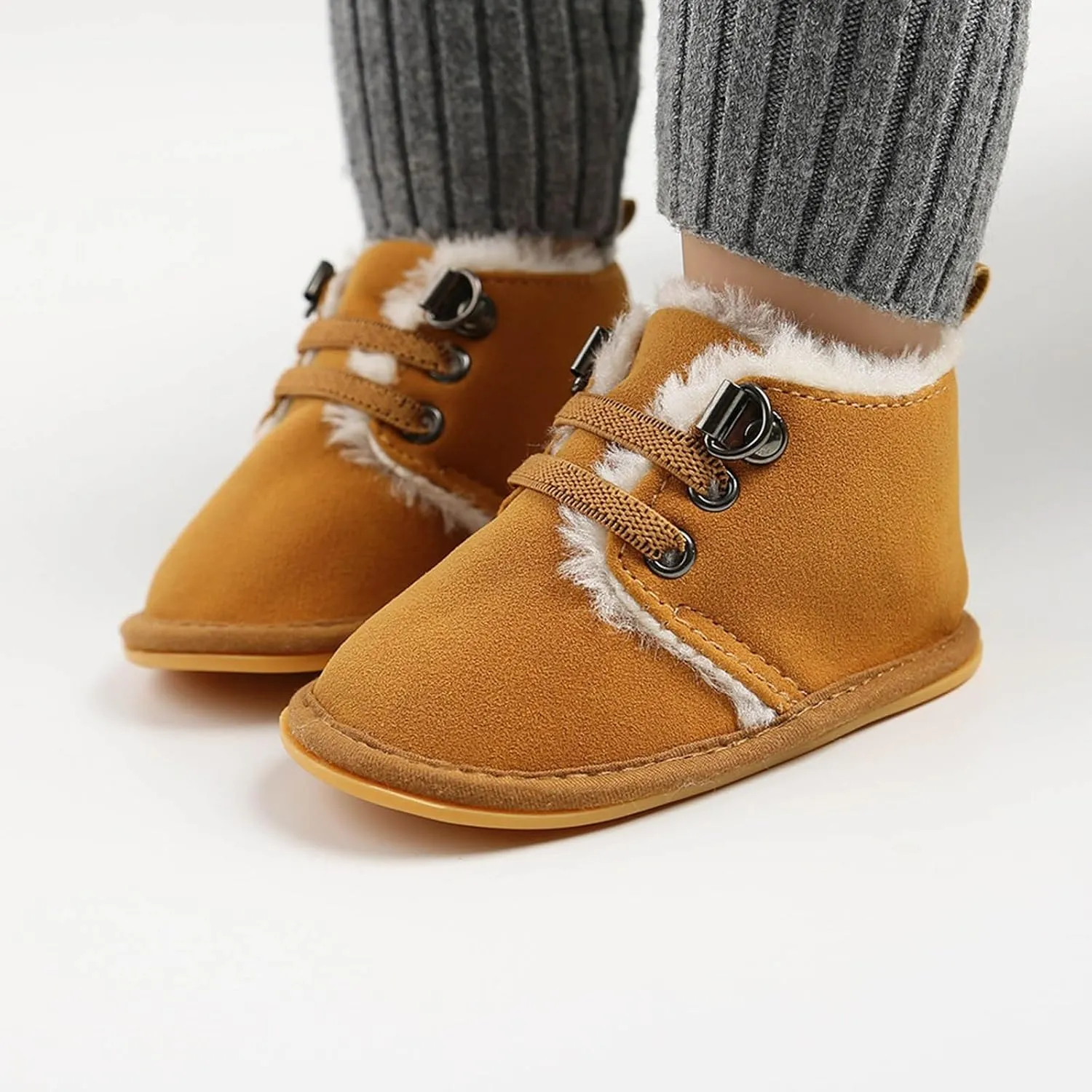 Baby Boys Girls Flat Bottom Plush Ankle Boots Fleece Anti-Slip Rubber Sole Sneakers Toddler Newborn High-top Shoes