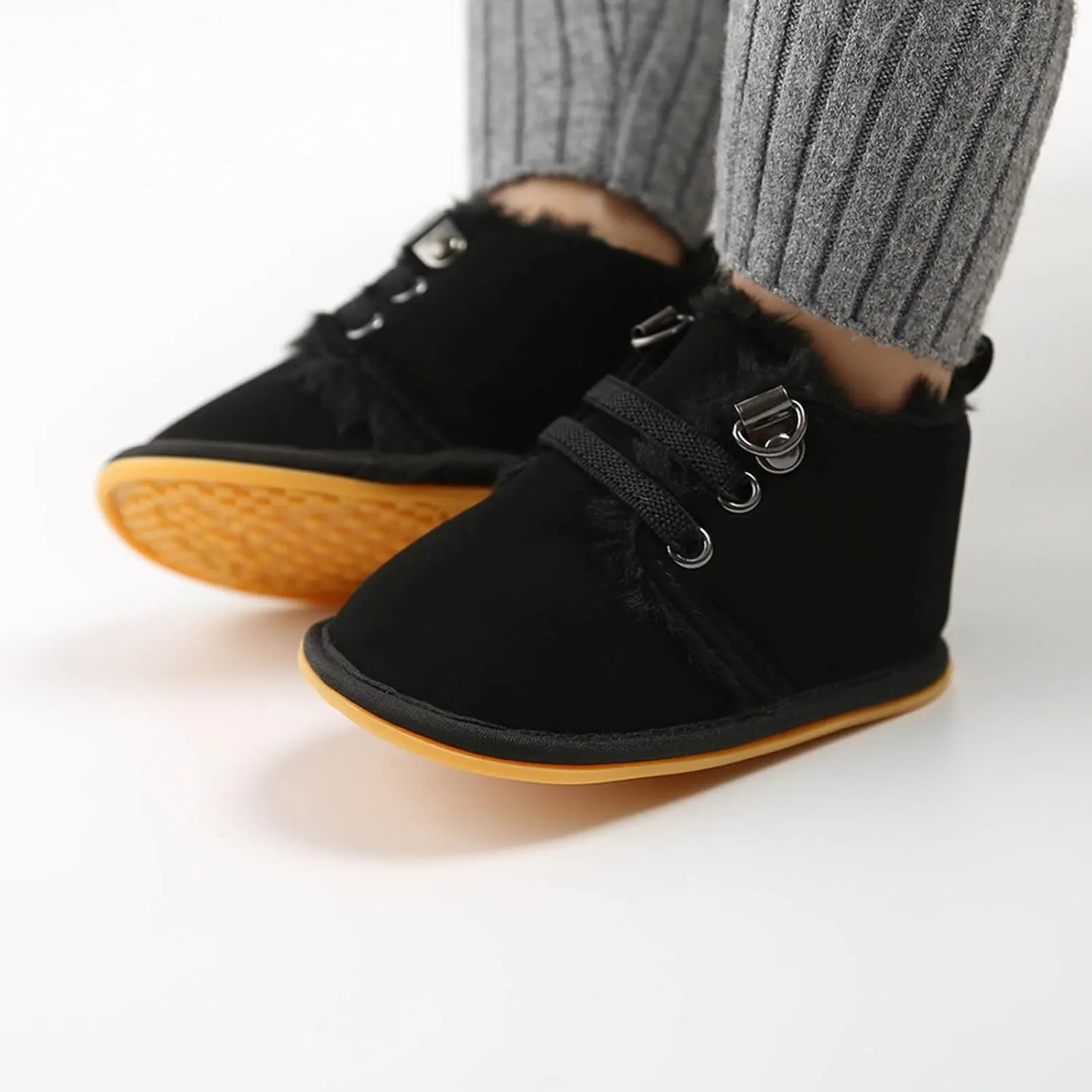 Baby Boys Girls Flat Bottom Plush Ankle Boots Fleece Anti-Slip Rubber Sole Sneakers Toddler Newborn High-top Shoes