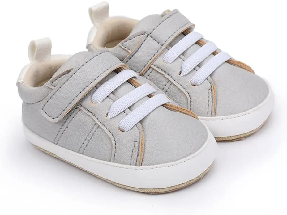 Baby Boys Girls Leather PRE-Walking Sneakers Toddler Anti-Slip Rubber Sole Infant Lightweight First Step Shoes