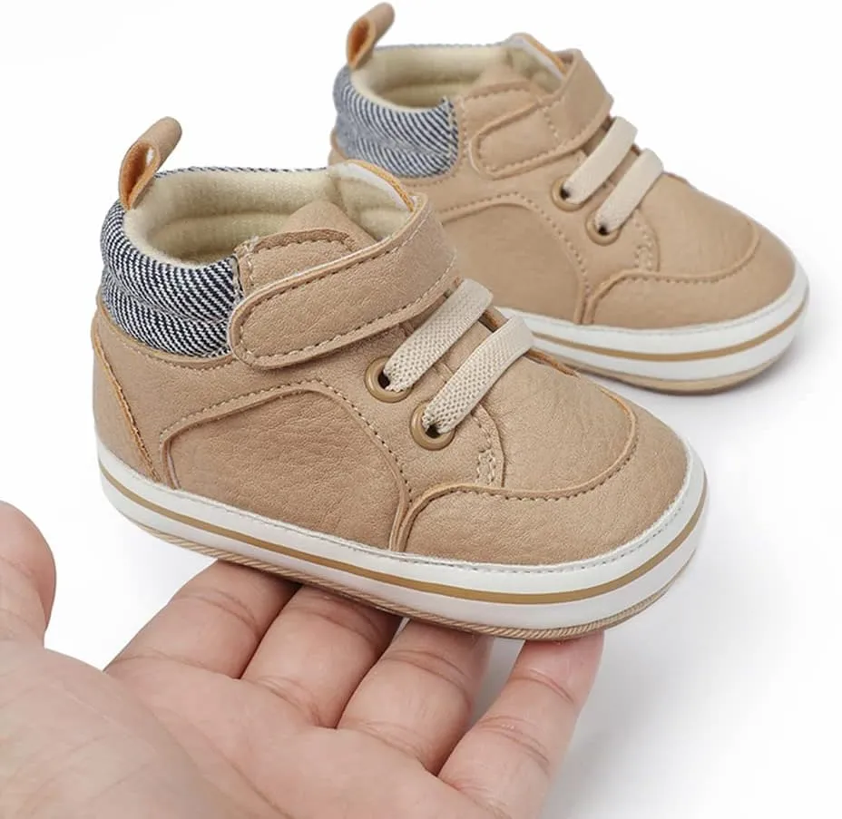 Baby Boys Girls Leather PRE-Walking Sneakers Toddler Anti-Slip Rubber Sole Infant Lightweight First Step Shoes