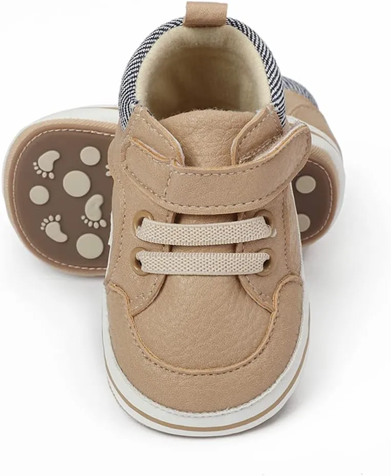 Baby Boys Girls Leather PRE-Walking Sneakers Toddler Anti-Slip Rubber Sole Infant Lightweight First Step Shoes