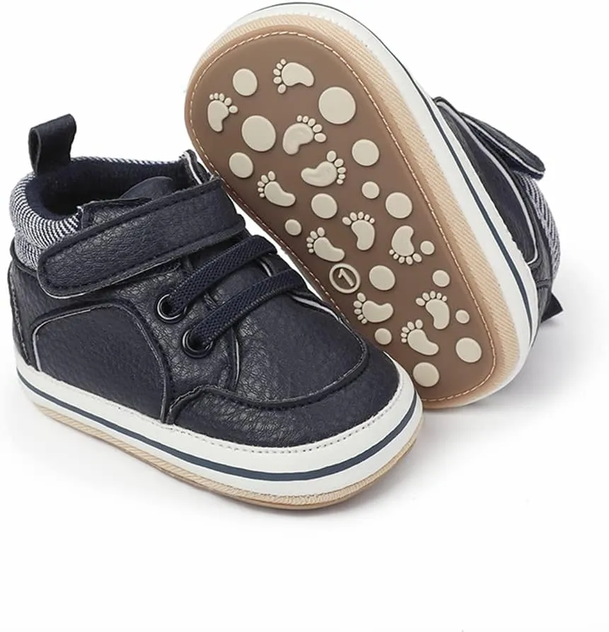 Baby Boys Girls Leather PRE-Walking Sneakers Toddler Anti-Slip Rubber Sole Infant Lightweight First Step Shoes