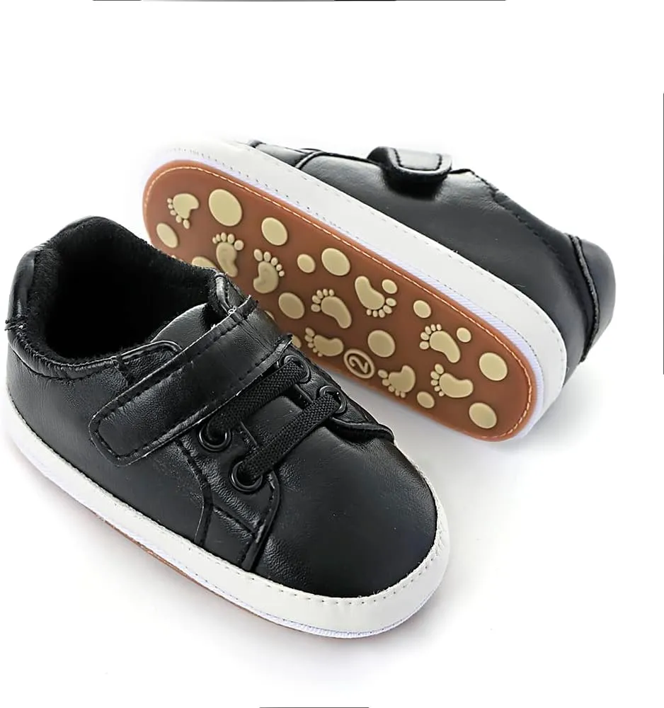 Baby Boys Girls Leather PRE-Walking Sneakers Toddler Anti-Slip Rubber Sole Infant Lightweight First Step Shoes