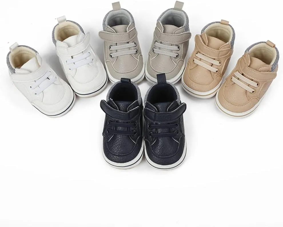 Baby Boys Girls Leather PRE-Walking Sneakers Toddler Anti-Slip Rubber Sole Infant Lightweight First Step Shoes