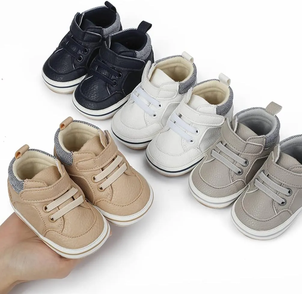 Baby Boys Girls Leather PRE-Walking Sneakers Toddler Anti-Slip Rubber Sole Infant Lightweight First Step Shoes