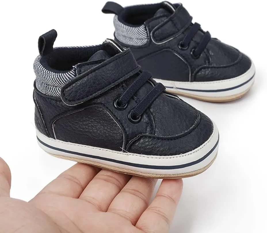 Baby Boys Girls Leather PRE-Walking Sneakers Toddler Anti-Slip Rubber Sole Infant Lightweight First Step Shoes