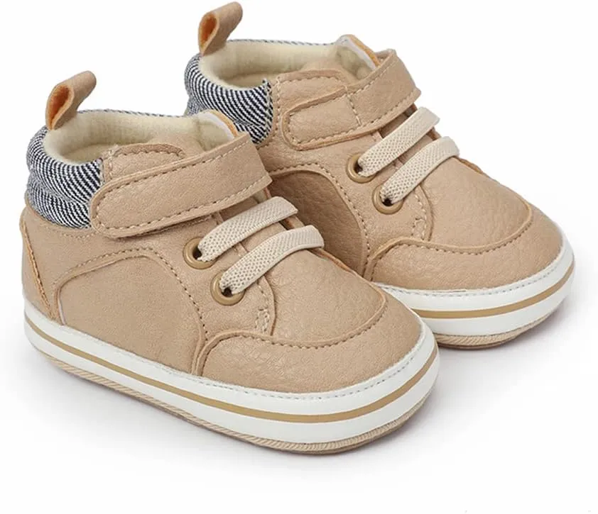 Baby Boys Girls Leather PRE-Walking Sneakers Toddler Anti-Slip Rubber Sole Infant Lightweight First Step Shoes