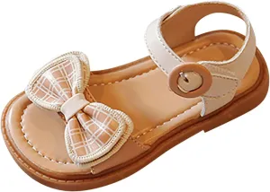 Baby Girls Grid Bow Sandals Anti-Slip Rubber Sole Open Toe Flat Sandals Toddler Baby Girls Summer Outdoor Shoes