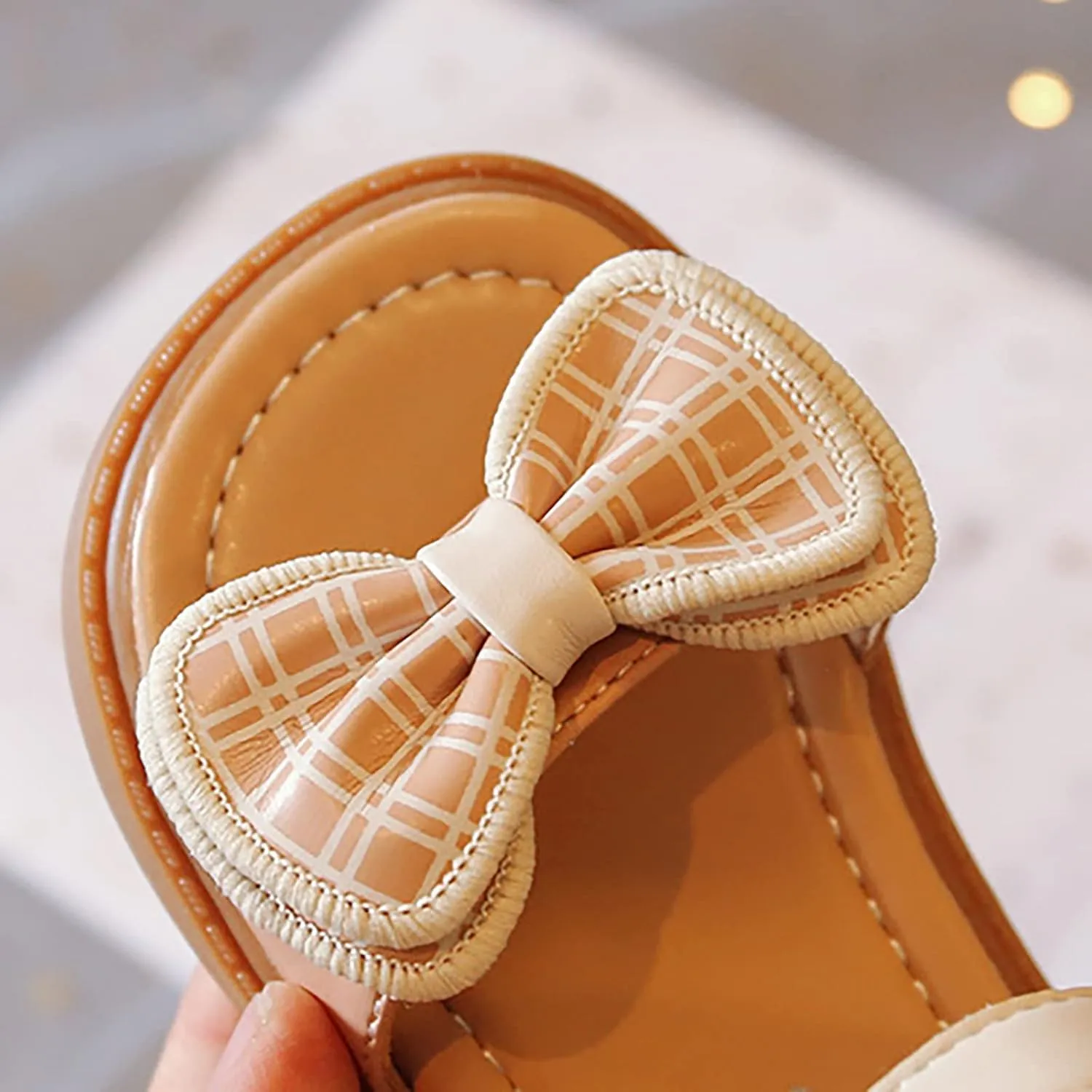 Baby Girls Grid Bow Sandals Anti-Slip Rubber Sole Open Toe Flat Sandals Toddler Baby Girls Summer Outdoor Shoes