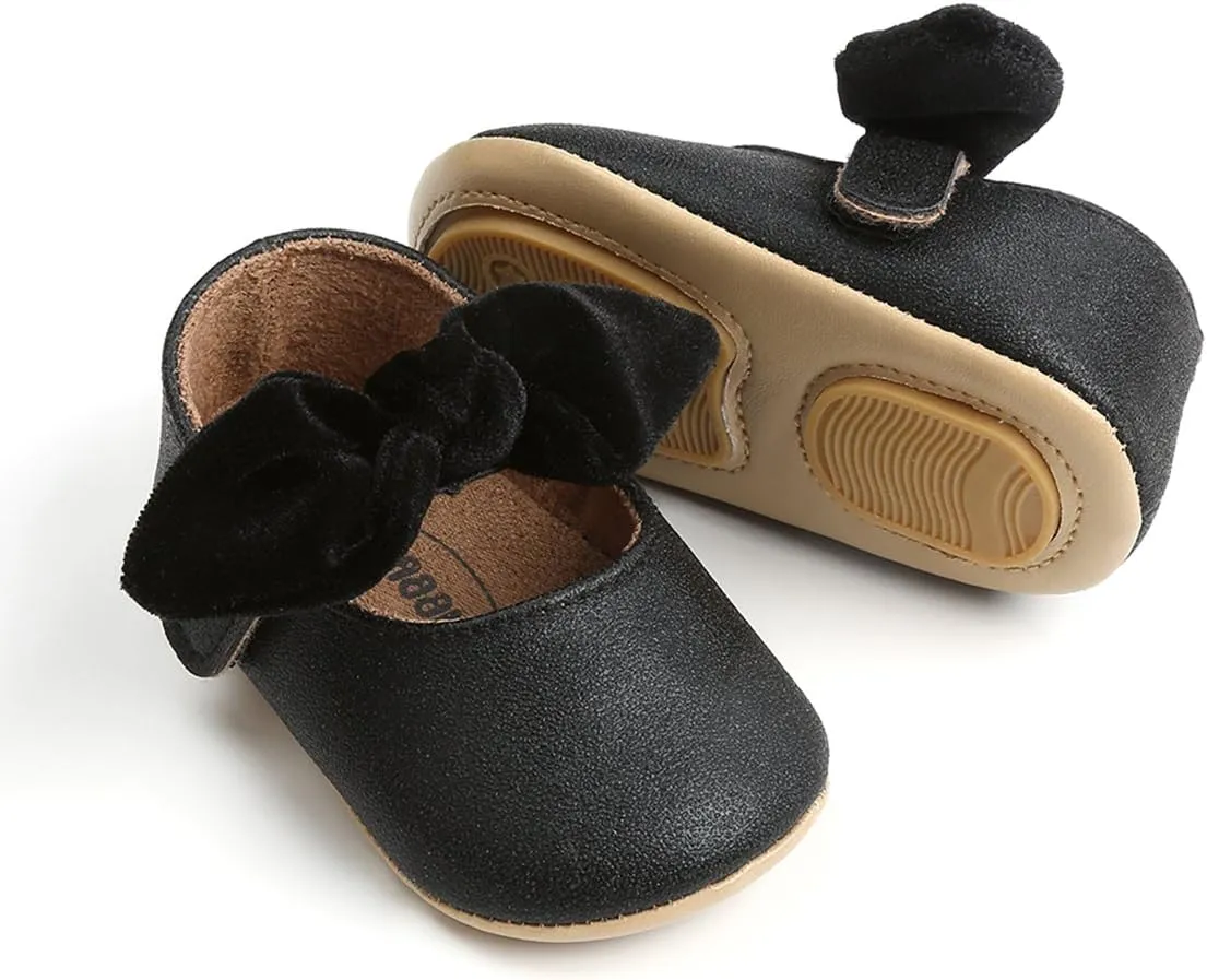 Baby Girls Mary Jane Flats Anti-Slip Rubber Sole Bow Toddler Princess Dress Shoes
