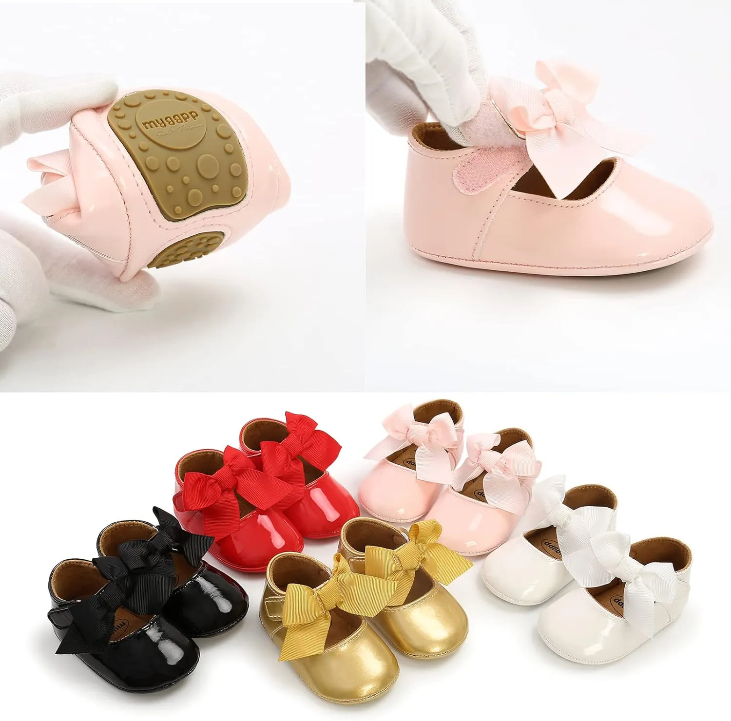 Baby Girls Mary Jane Flats Anti-Slip Rubber Sole Bow Toddler Princess Dress Shoes