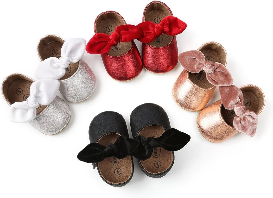 Baby Girls Mary Jane Flats Anti-Slip Rubber Sole Bow Toddler Princess Dress Shoes