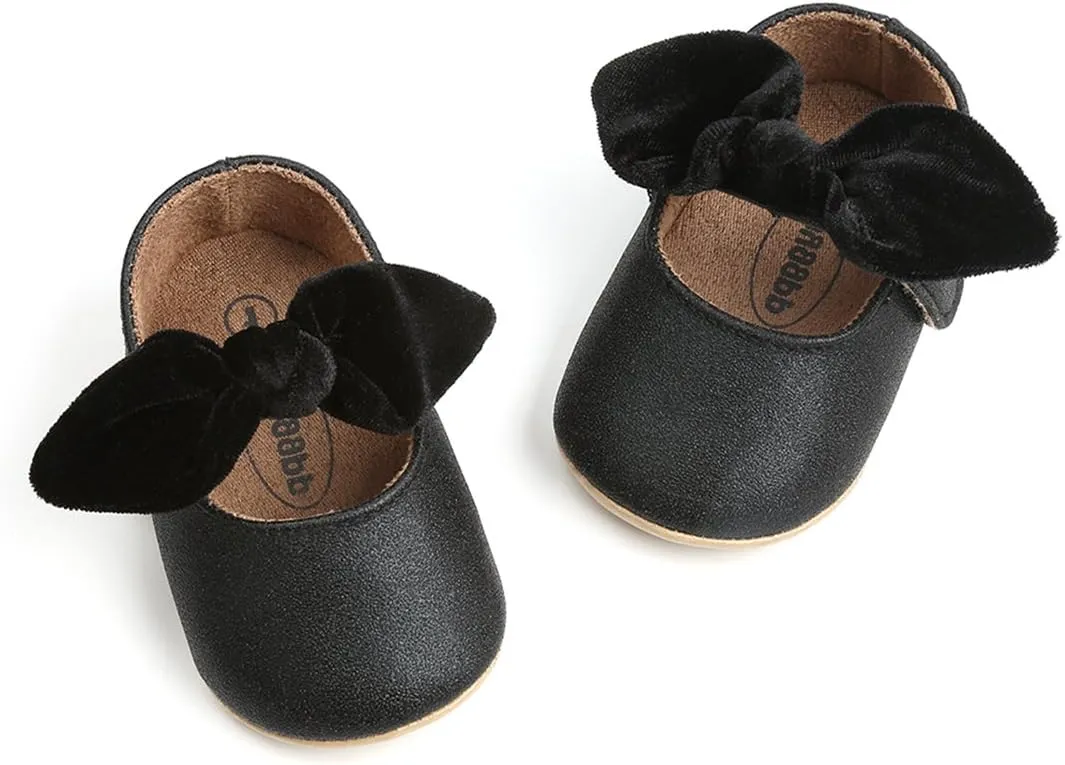 Baby Girls Mary Jane Flats Anti-Slip Rubber Sole Bow Toddler Princess Dress Shoes