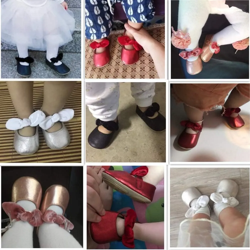 Baby Girls Mary Jane Flats Anti-Slip Rubber Sole Bow Toddler Princess Dress Shoes