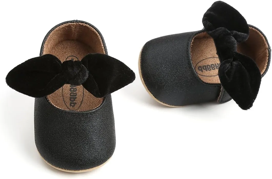 Baby Girls Mary Jane Flats Anti-Slip Rubber Sole Bow Toddler Princess Dress Shoes