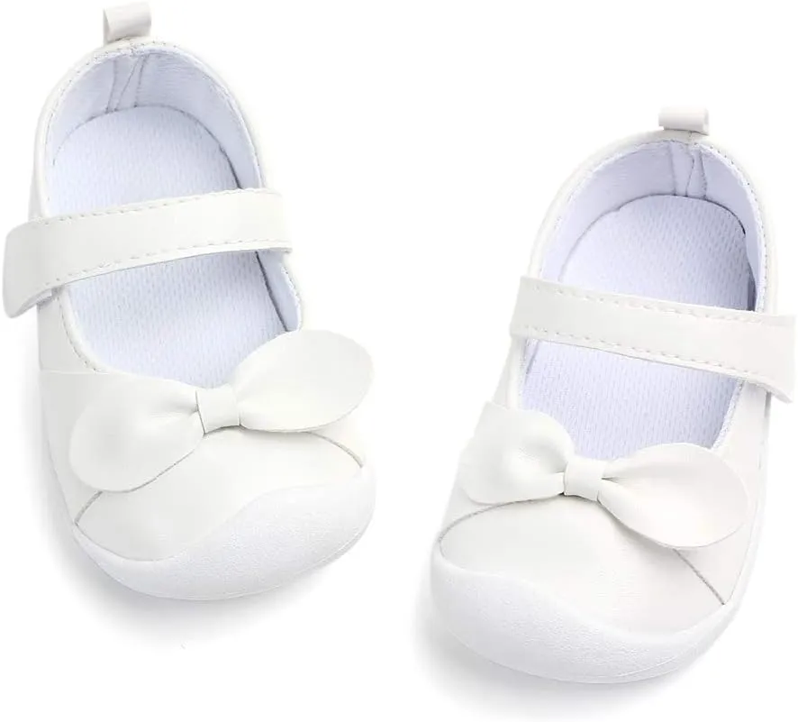 Baby Girls Mary Jane Flats Anti-Slip Rubber Sole Bowknot Toddler First Walkers Dress Shoes