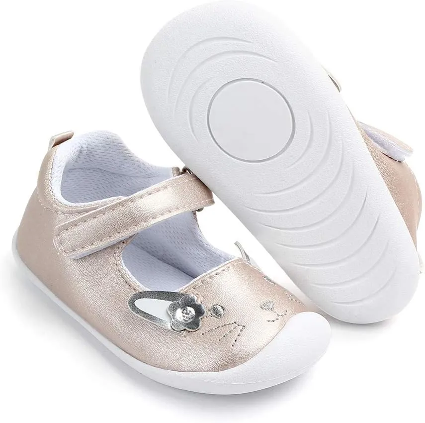 Baby Girls Mary Jane Flats Anti-Slip Rubber Sole Bowknot Toddler First Walkers Dress Shoes