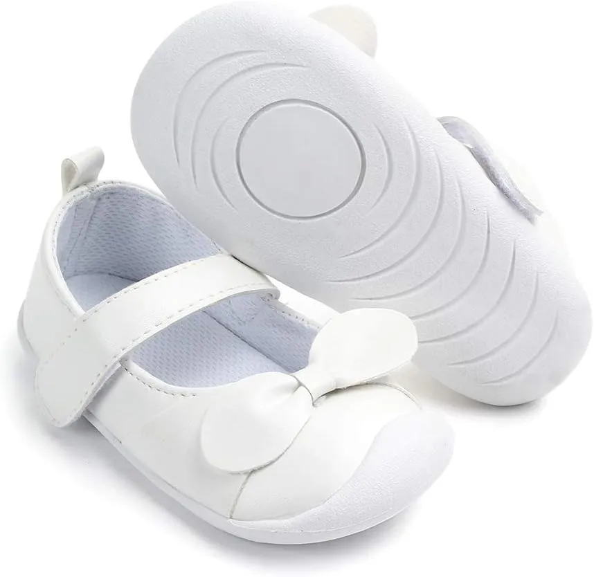 Baby Girls Mary Jane Flats Anti-Slip Rubber Sole Bowknot Toddler First Walkers Dress Shoes