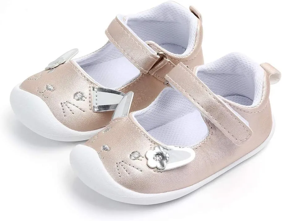 Baby Girls Mary Jane Flats Anti-Slip Rubber Sole Bowknot Toddler First Walkers Dress Shoes