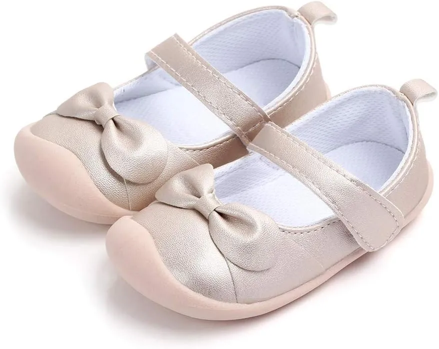 Baby Girls Mary Jane Flats Anti-Slip Rubber Sole Bowknot Toddler First Walkers Dress Shoes