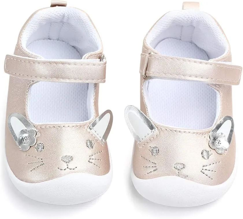 Baby Girls Mary Jane Flats Anti-Slip Rubber Sole Bowknot Toddler First Walkers Dress Shoes