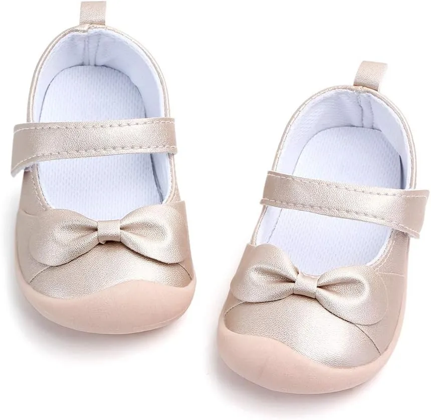 Baby Girls Mary Jane Flats Anti-Slip Rubber Sole Bowknot Toddler First Walkers Dress Shoes